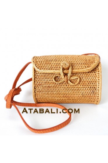 Mini wallet ata rattan handwoven bag with ribbon clip